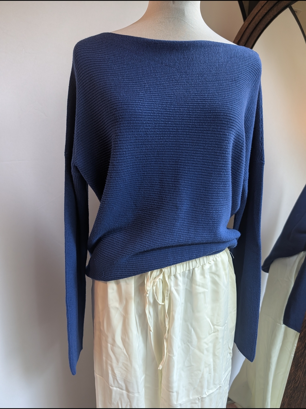 Tommy Bahama Navy Off-the-Shoulder Lightweight Boatneck Sweater